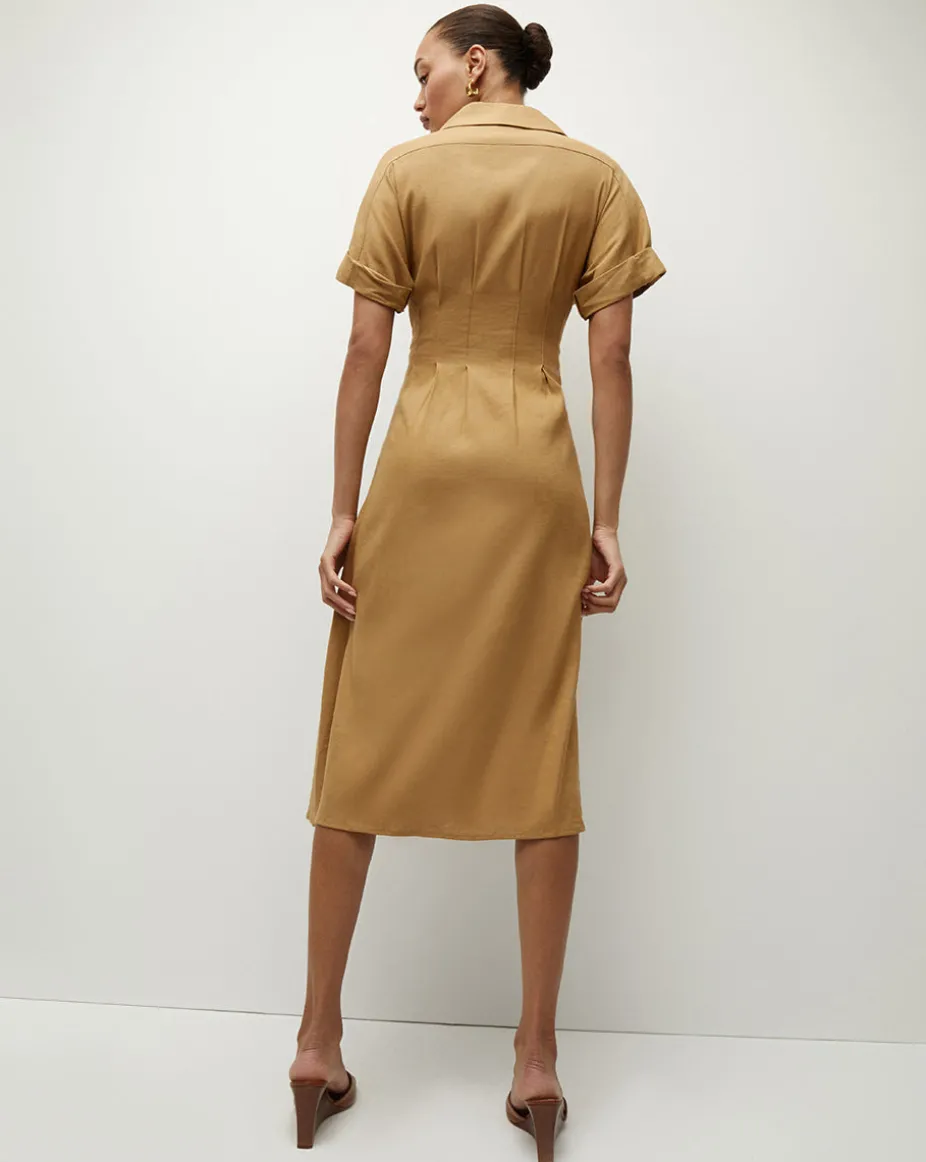 Adavi Khaki Linen Shirt Dress