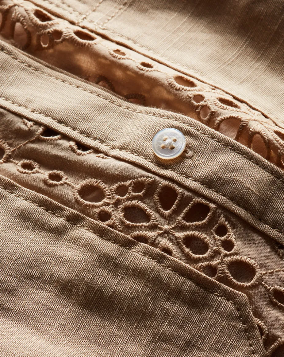 Aderes Cotton Eyelet Shirt in Stone Khaki