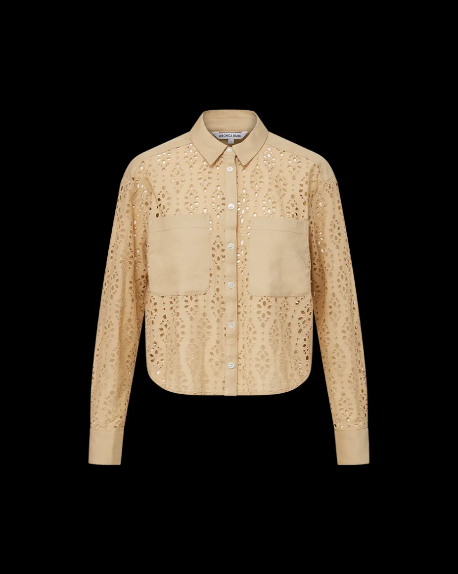 Aderes Cotton Eyelet Shirt in Stone Khaki