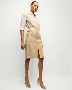 Anderson Coated Leather Skirt in Khaki