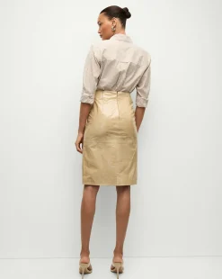 Anderson Coated Leather Skirt in Khaki