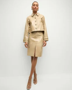 Anderson Coated Leather Skirt in Khaki
