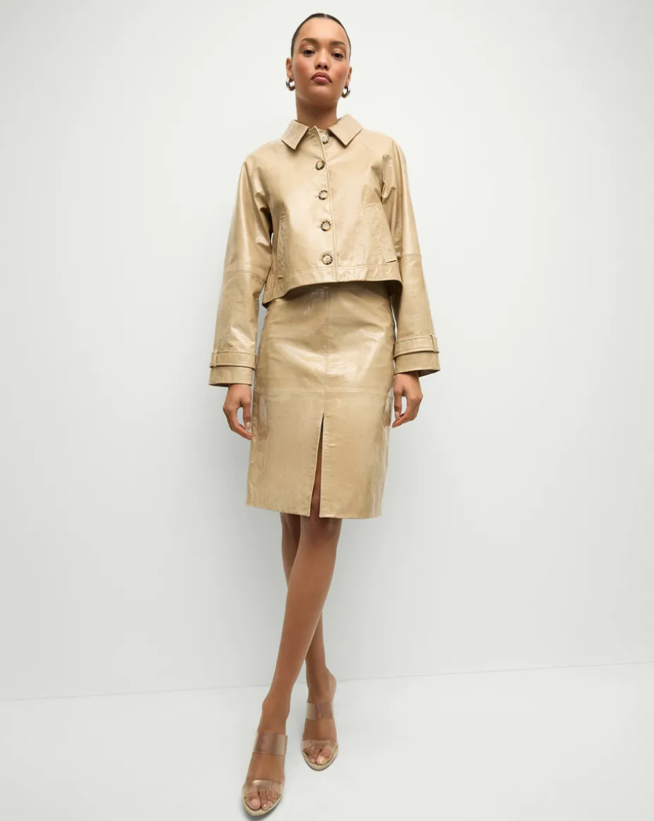 Anderson Coated Leather Skirt in Khaki