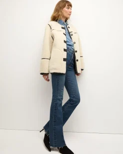 Anya Reversible Shearling Coat in Ecru/Black