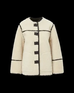 Anya Reversible Shearling Coat in Ecru/Black