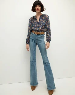 Ashlynn Silk Blouse in Blue Print