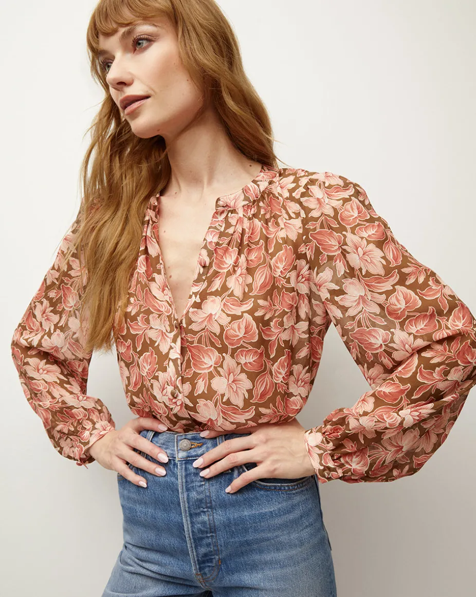 Ashlynn Silk Top in Deep Ochre Multi