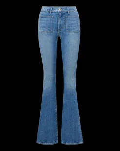 Beverly Patch-Pocket Skinny-Flare Jean in Seawater Stone
