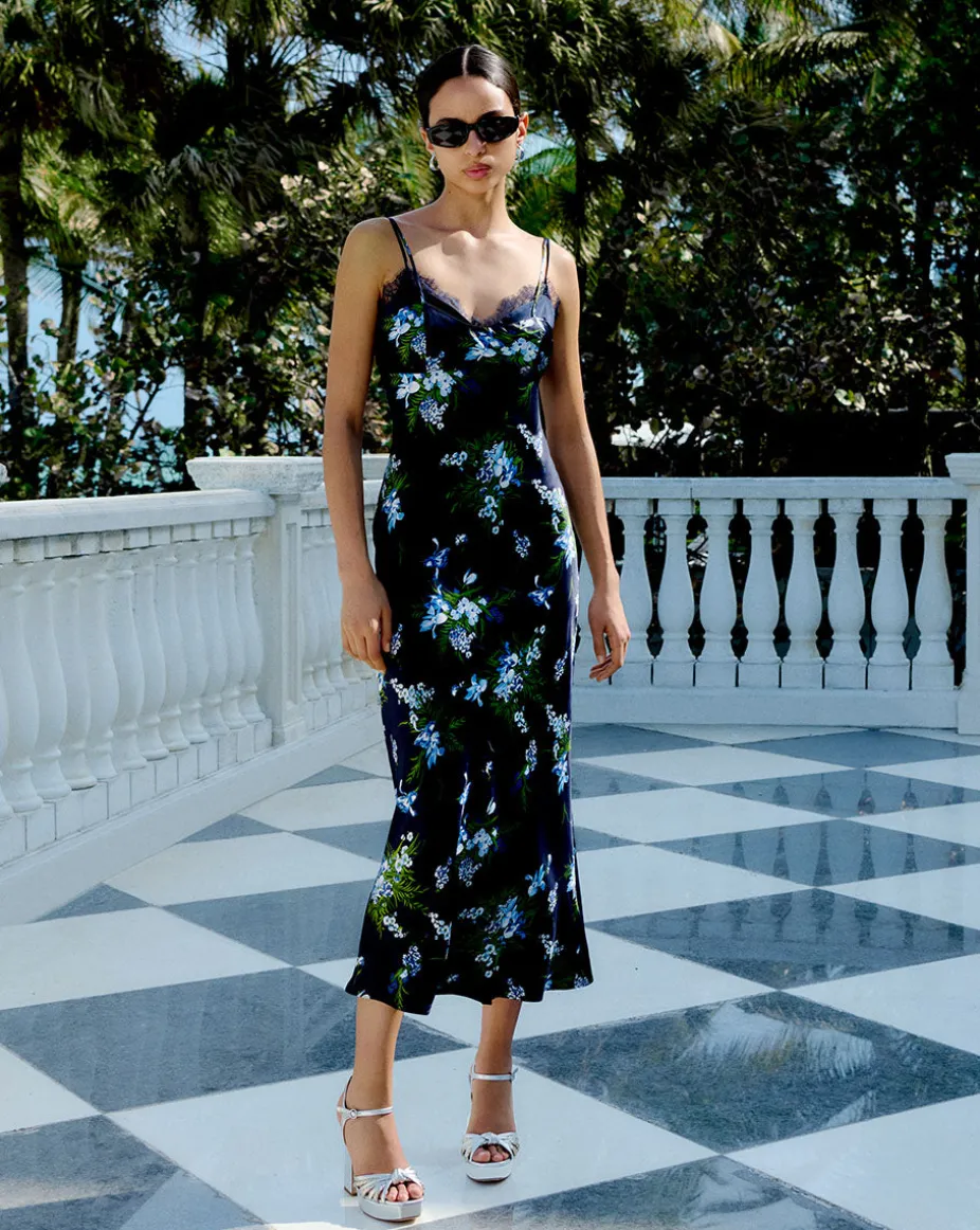 Bixie Stretch-Silk Slip Dress in Navy Multi
