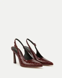 Callie Croc-Embossed Slingback Pump in Sepia
