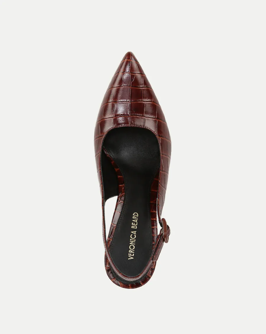 Callie Croc-Embossed Slingback Pump in Sepia