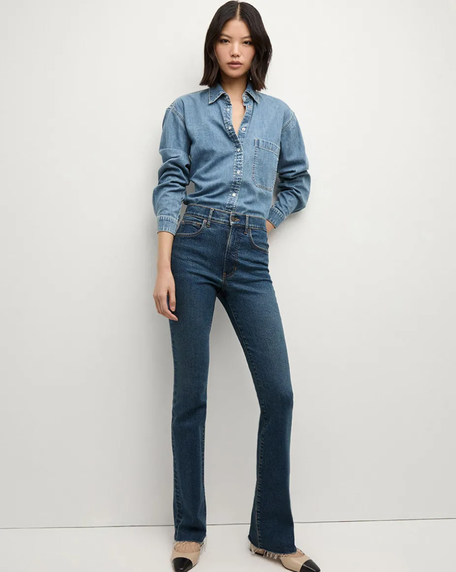 Cameron Bootcut Jean with Raw Hem in Dark Blue Denim