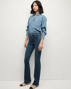Cameron Bootcut Jean with Raw Hem in Dark Blue Denim