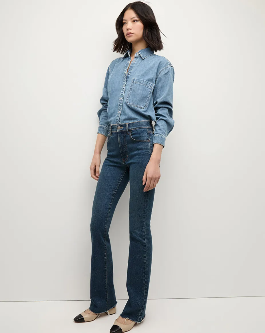 Cameron Bootcut Jean with Raw Hem in Dark Blue Denim