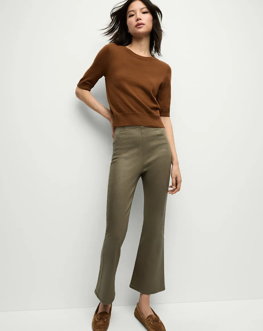 Carson Coated Off-Duty Kick-Flare Jean in Army High Gloss
