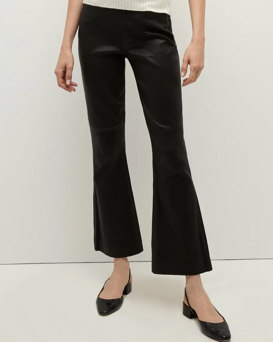 Carson Kick-Flare Leather Pant in Black