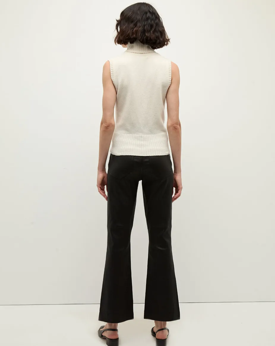 Carson Kick-Flare Leather Pant in Black