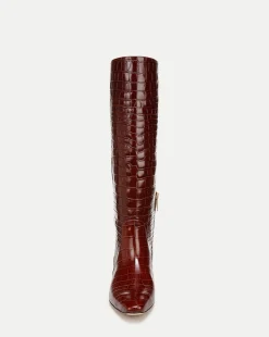 Cecile Croc Knee High Boots in Brown