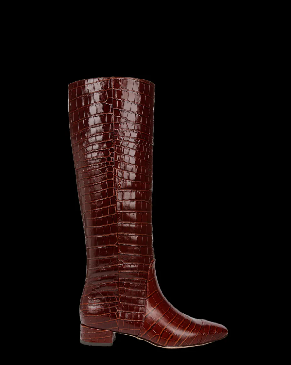 Cecile Croc Knee High Boots in Brown