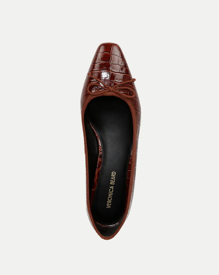 Cecile Croc-Embossed Ballet Pump in Sepia