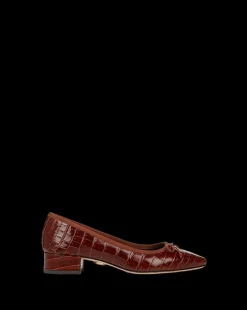 Cecile Croc-Embossed Ballet Pump in Sepia