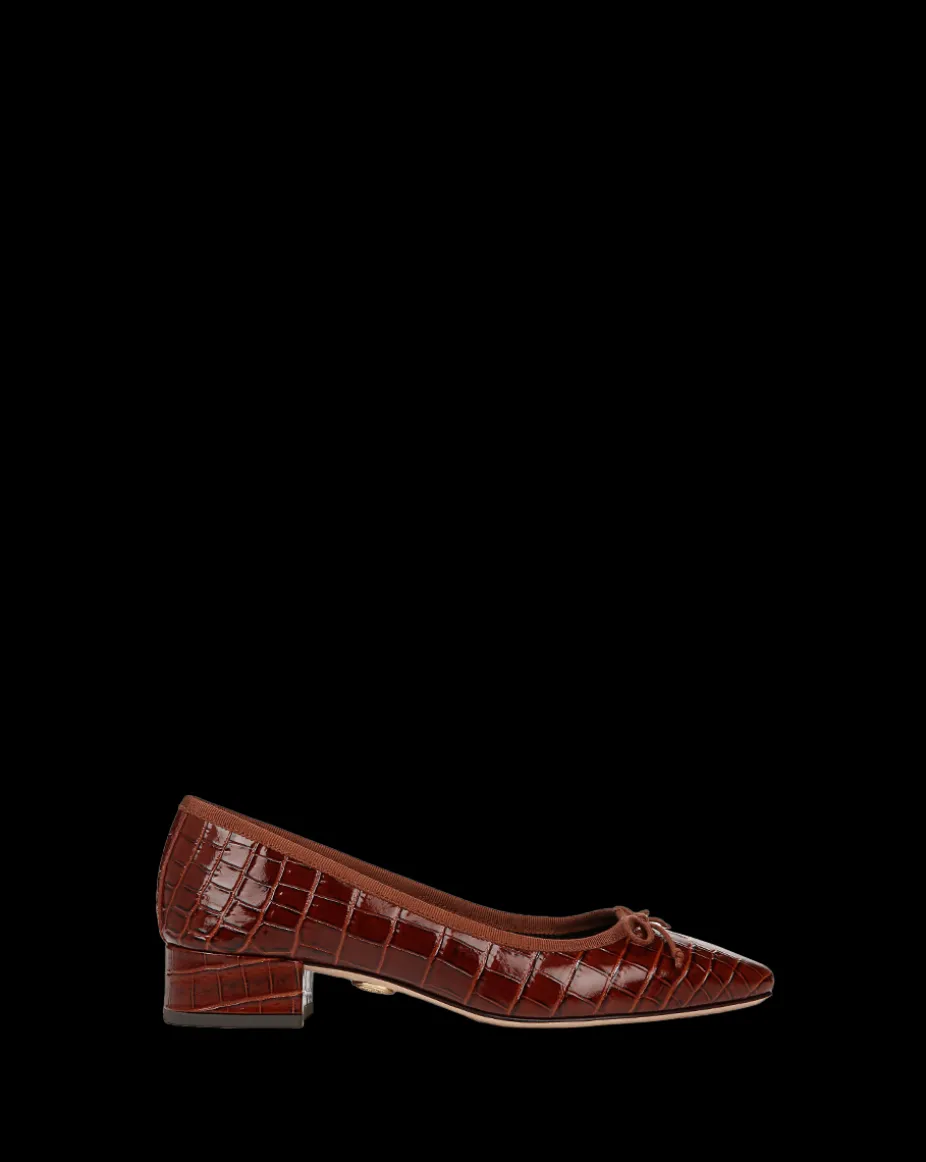 Cecile Croc-Embossed Ballet Pump in Sepia