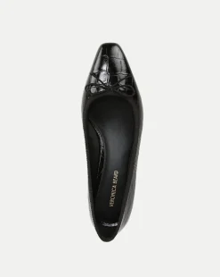 Cecile Croc-Embossed Ballet Pump in Black