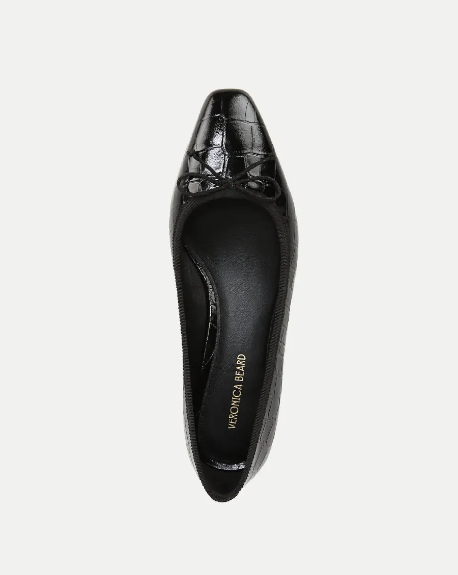 Cecile Croc-Embossed Ballet Pump in Black