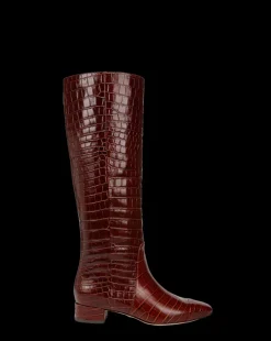Cecile Croc-Embossed Tall Boot Wide-Calf