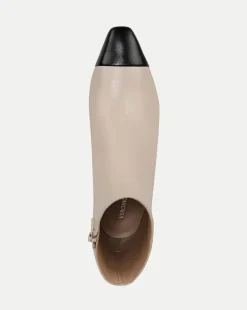 Cecile Leather Cap-Toe Bootie in Ecru/Black