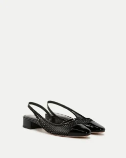 Cecile Rhinestone Mesh Cap-Toe Slingback in Black Rhinestone