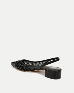 Cecile Rhinestone Mesh Cap-Toe Slingback in Black Rhinestone