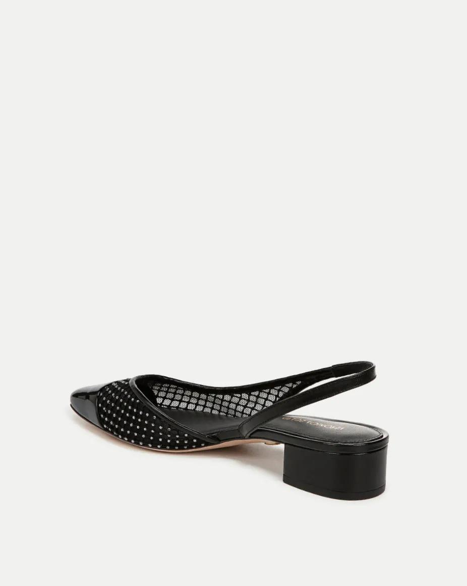 Cecile Rhinestone Mesh Cap-Toe Slingback in Black Rhinestone
