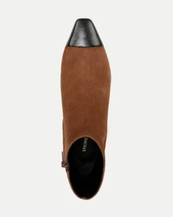 Cecile Suede Cap-Toe Bootie in Cedar/Black