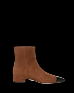 Cecile Suede Cap-Toe Bootie in Cedar/Black