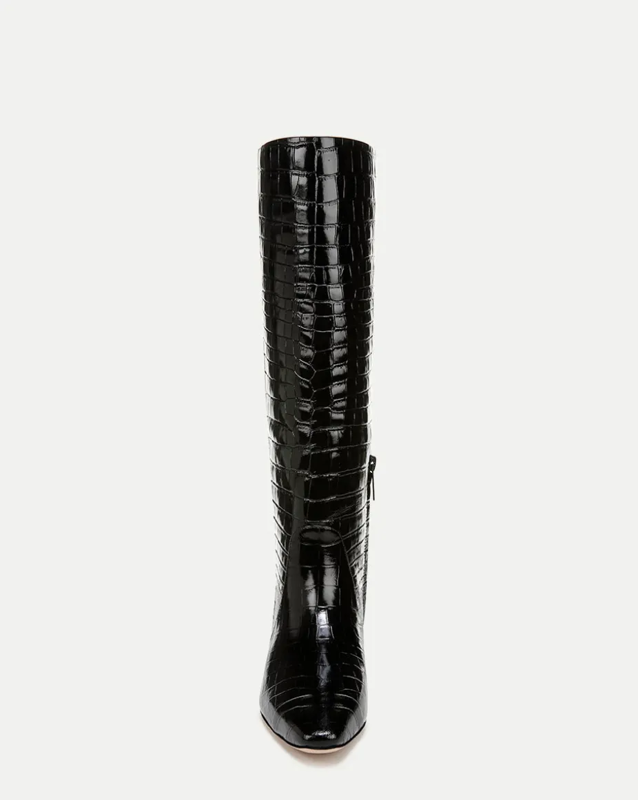 Cecile Wide Calf Croc Tall Boot in Black