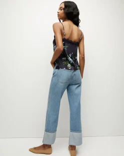 Ciarlo Stretch-Silk Top in Navy Multi