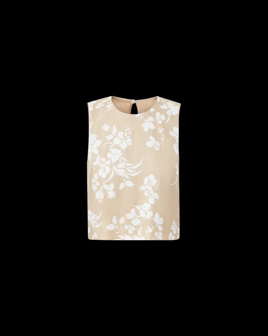 Clarendon Stretch-Linen Top in Stone Khaki/Off-White