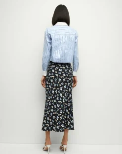 Clover Stretch-Silk Floral Skirt in Navy Multi