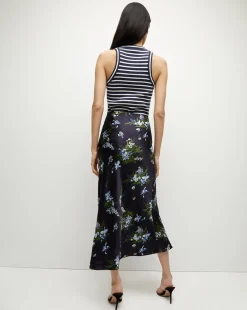 Clover Stretch-Silk Skirt in Navy Multi