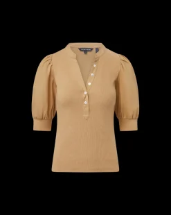 Coralee Puff-Sleeve Tee in Khaki