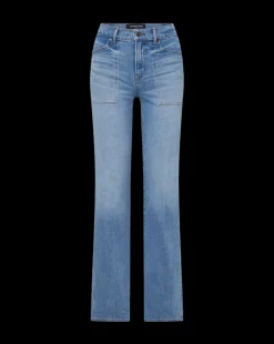 Crosbie Patch-Pocket Slim Wide-Leg Jeans in Amethyst