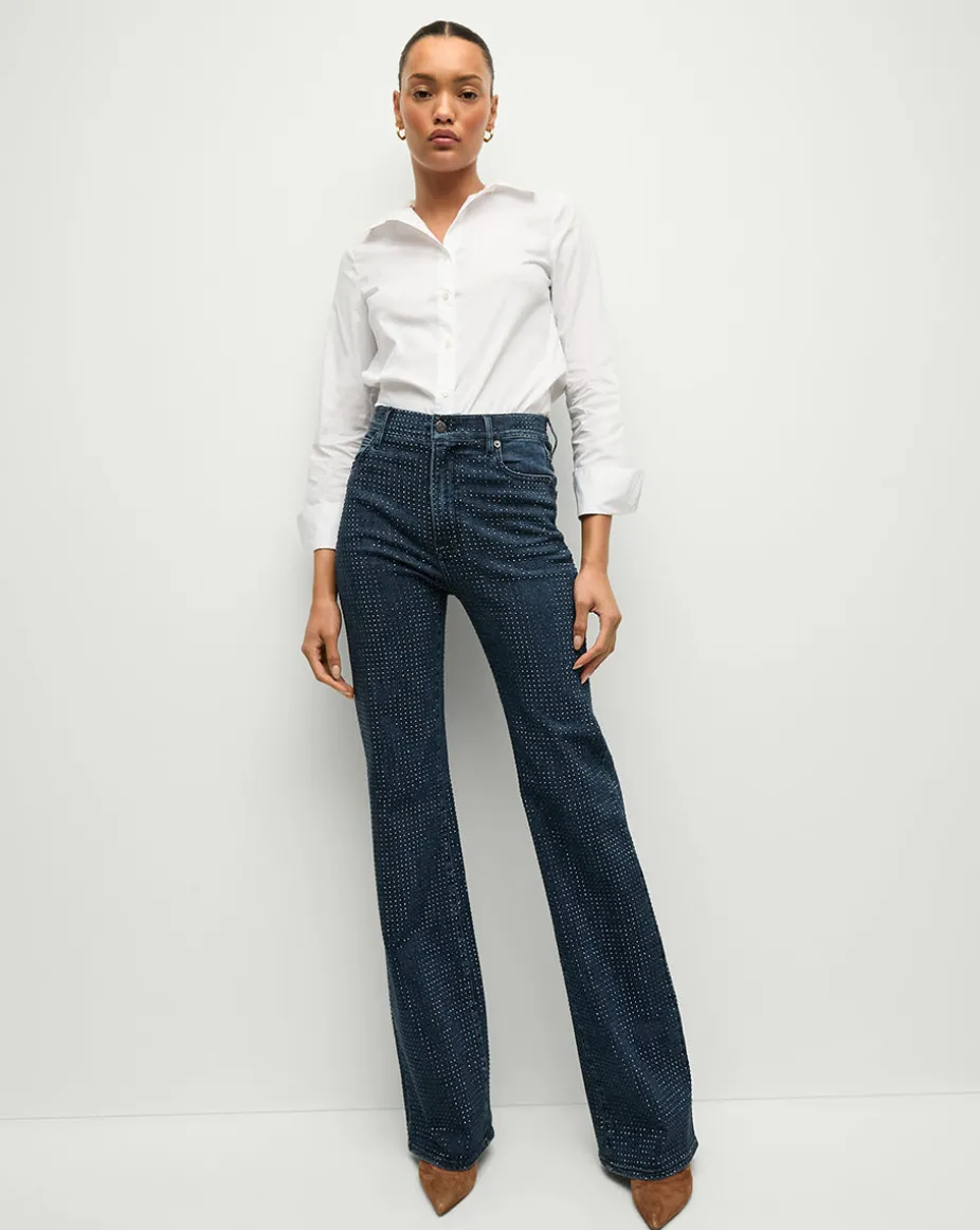 Crosbie Rhinestone Wide-Leg Jean in Indigo Rinse