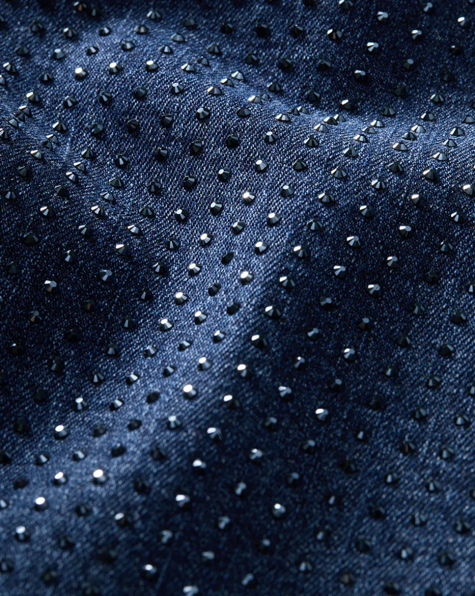 Crosbie Rhinestone Wide-Leg Jean in Indigo Rinse