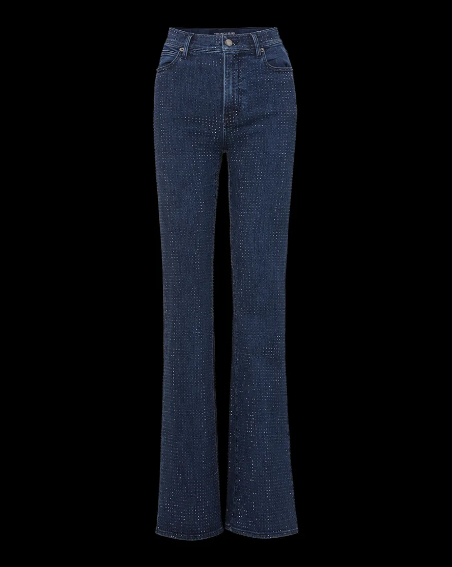 Crosbie Rhinestone Wide-Leg Jean in Indigo Rinse