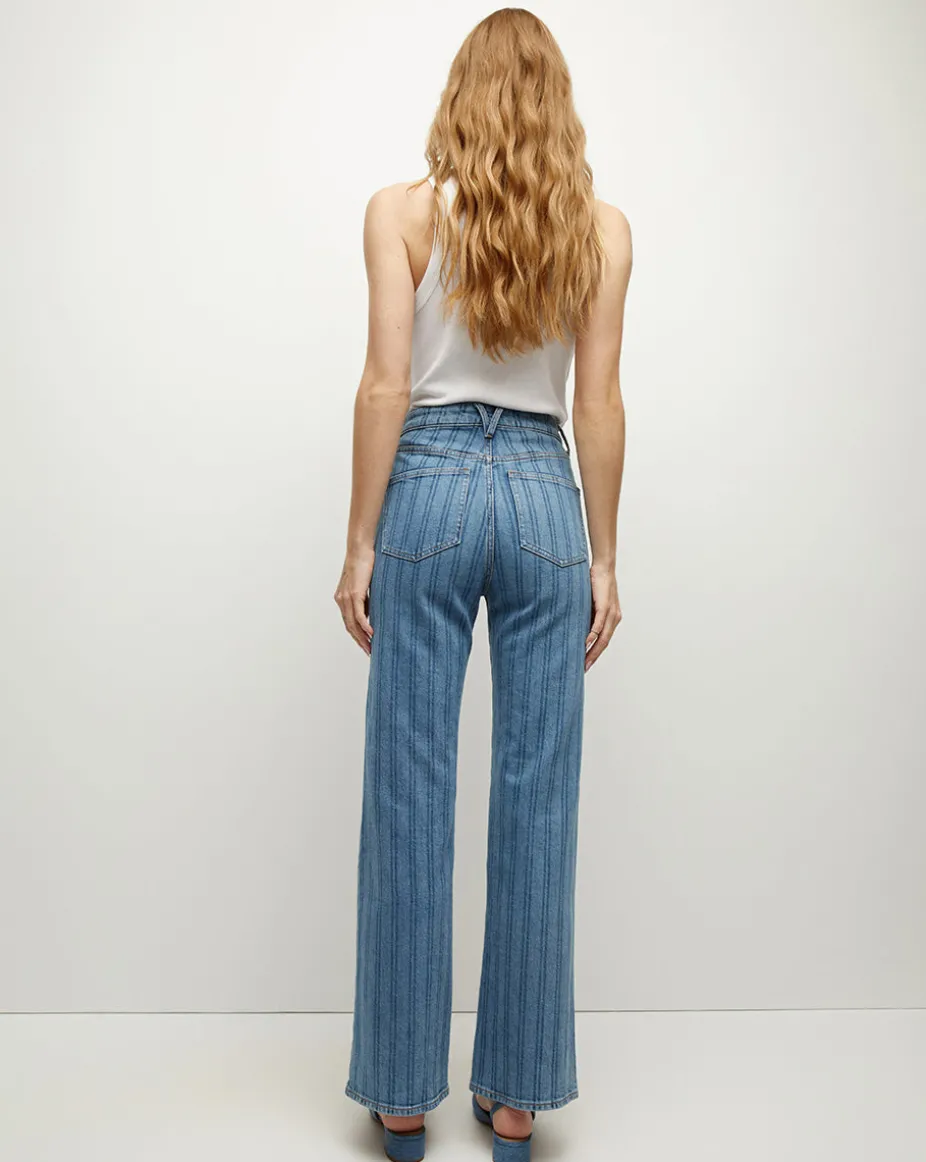 Crosbie Striped Loafer Length Wide-Leg Jean in Sapphire Stripe