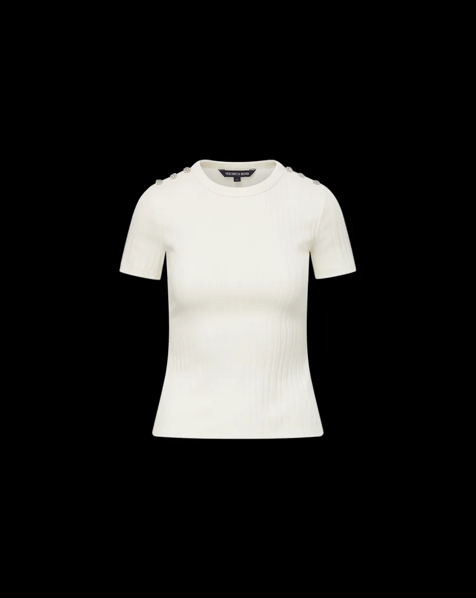Draya Rhinestone Button Tee in White