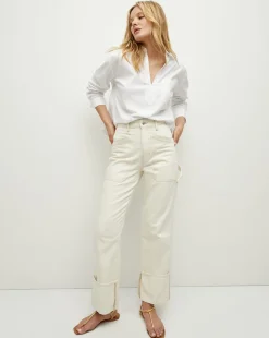 Dylan Cuffed Cargo Straight-Leg Jean in Ecru