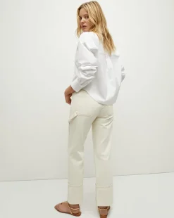 Dylan Cuffed Cargo Straight-Leg Jean in Ecru