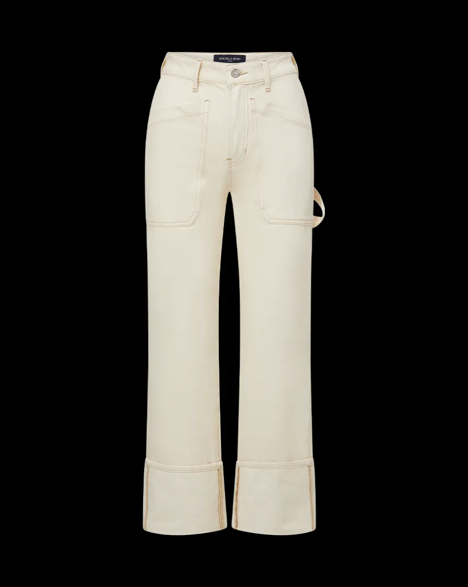 Dylan Cuffed Cargo Straight-Leg Jean in Ecru